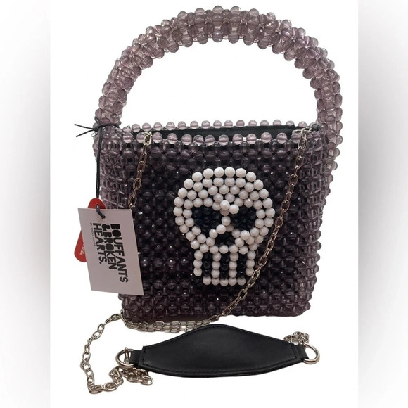 BOUFFANTS & BROKEN HEARTS Kendra Dandy Hand-Beaded Artisan Skull Bag NEW NWT - Picture 8 of 16